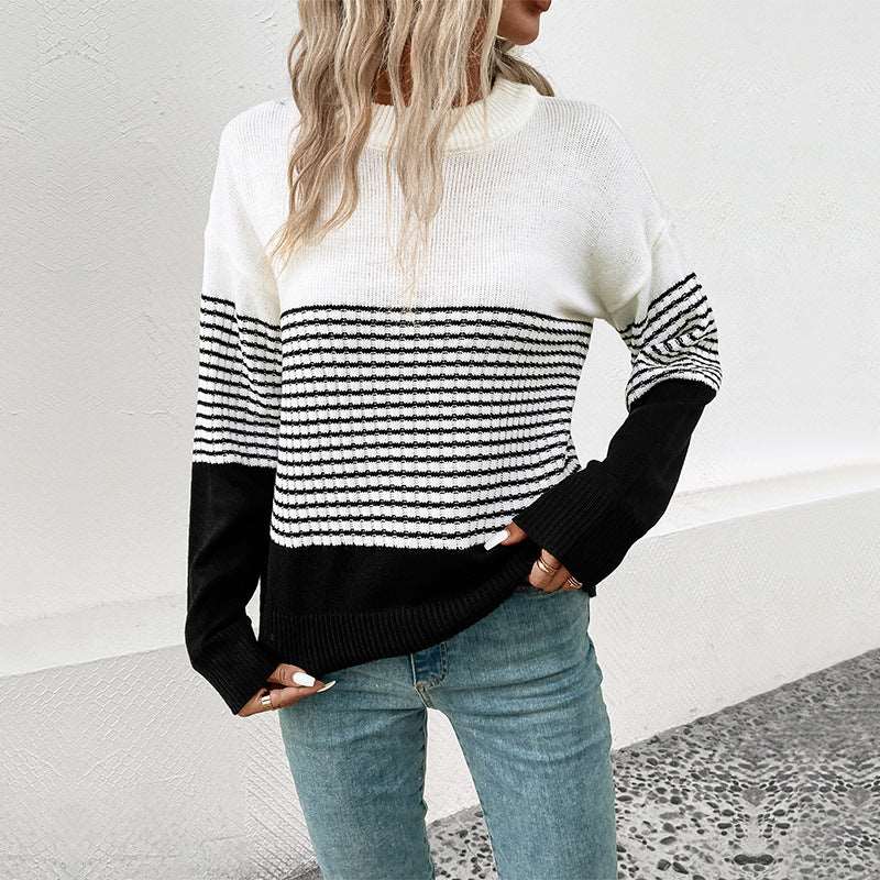 Contrast colour striped sweater for women's