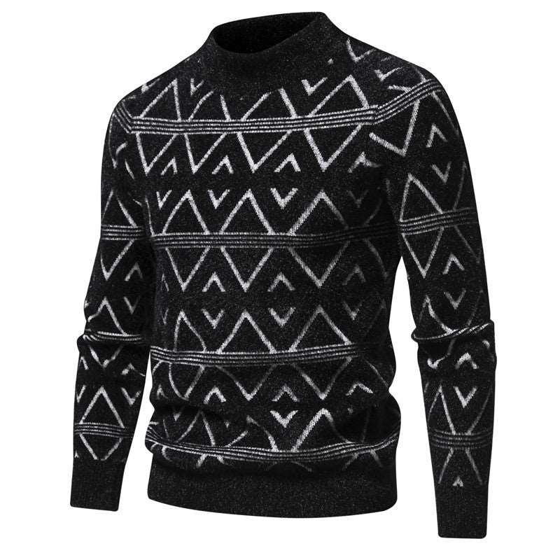 Men's geometric pattern round neck thick pullover sweater!!!