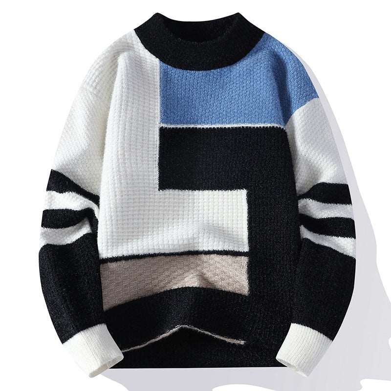 Lego design men's fleece-lined thickened knitting sweater in three colours