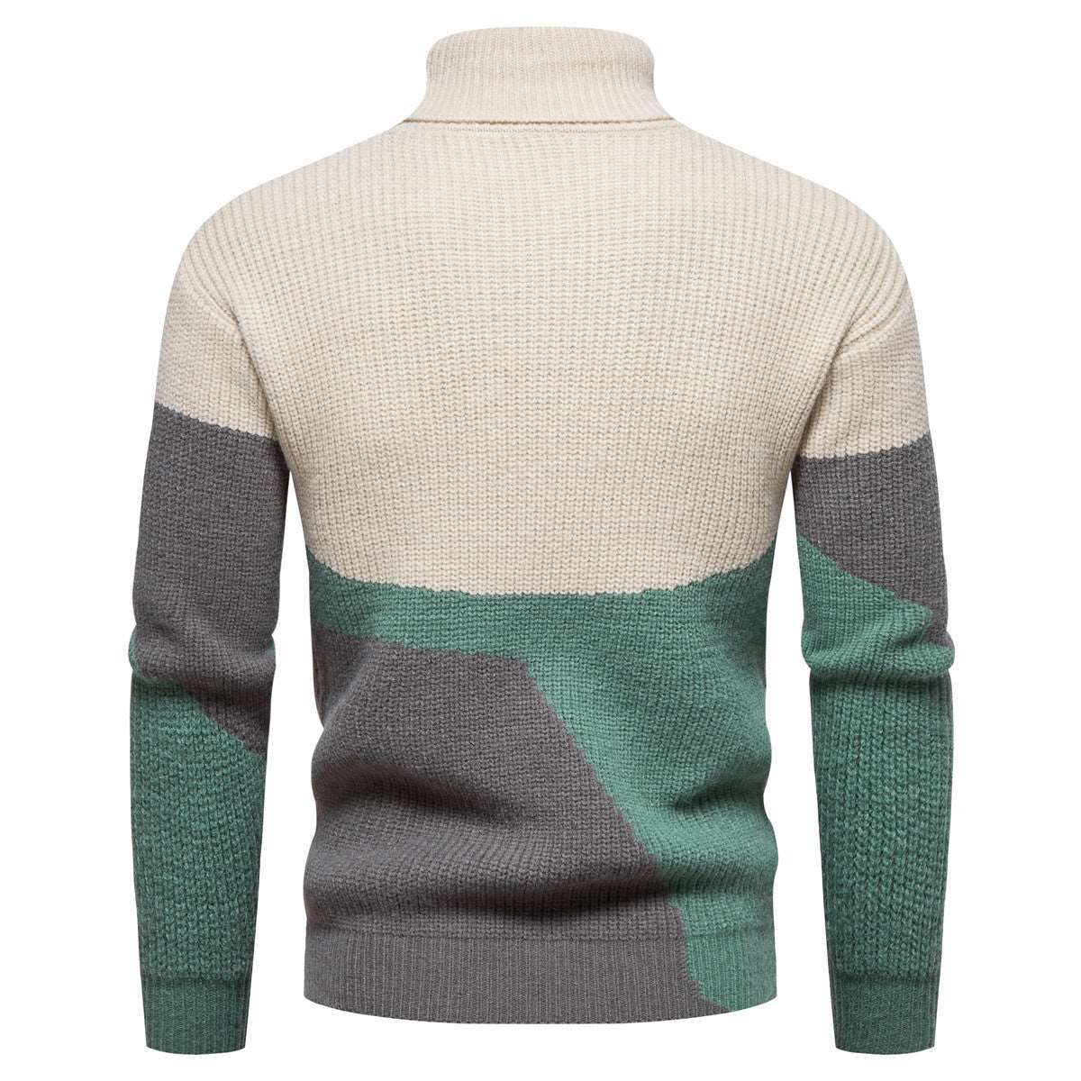 "Men's color-block knitted turtleneck sweater."