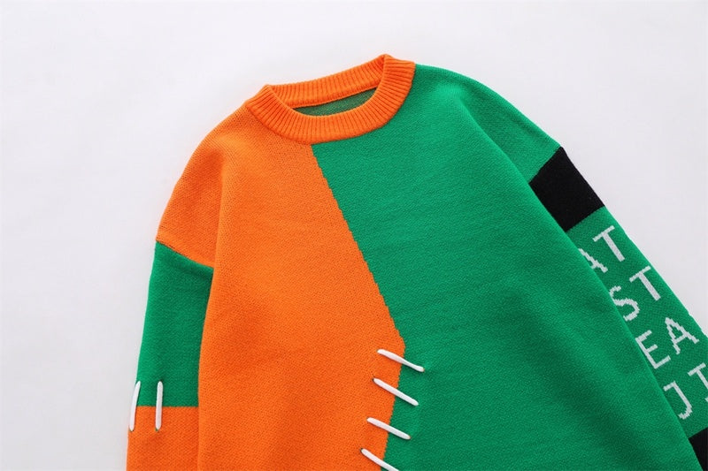 Men's retro color-block unique design sweater