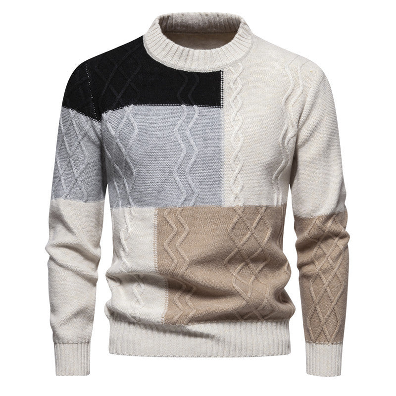 Men's color-blocking sweater featuring a design of waves and zigzags