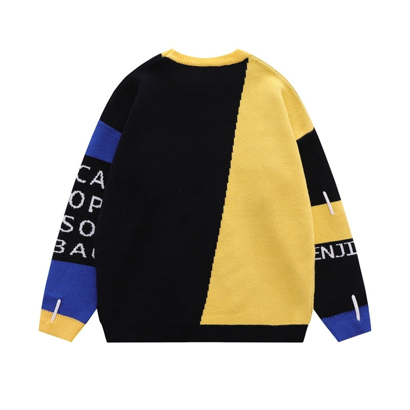 Men's retro color-block unique design sweater