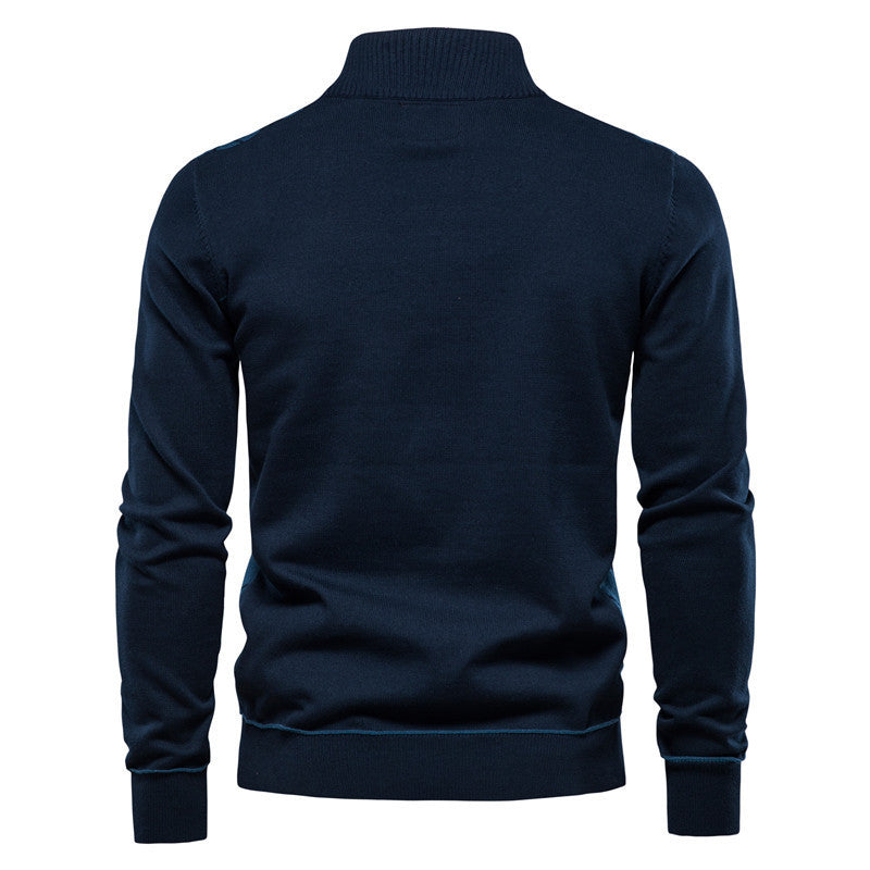 Stylish half-zip men's casual sweater with jacquard knitting details