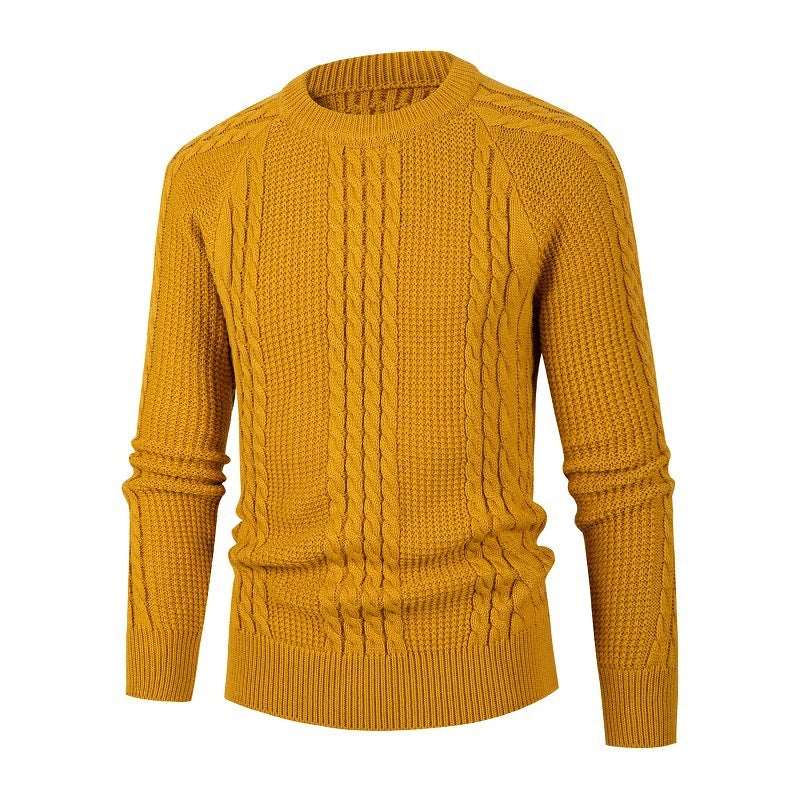 Men's solid color fried dough twist knitwear pullover sweater, fashionable