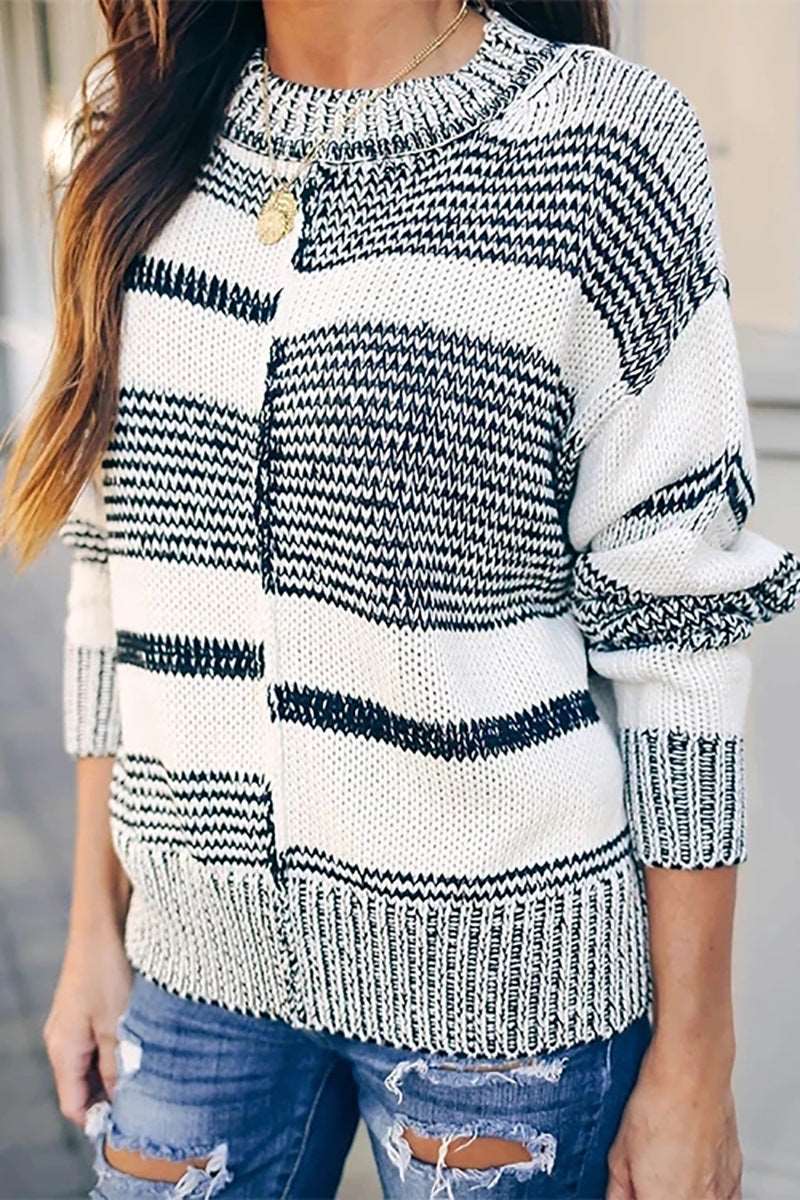 "New loose black and white striped women's sweater."