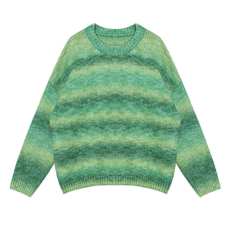 "Striped sweater for women, featuring a loose, soft waxy top in Mori fashion."