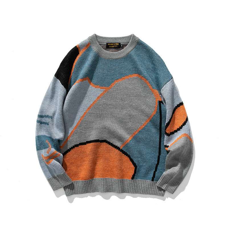 New trend: Men's loose color-matching modern wool sweater!!!