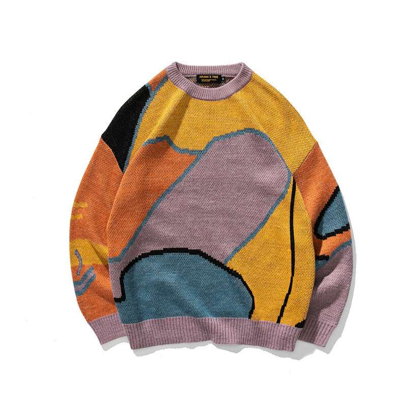 New trend: Men's loose color-matching modern wool sweater!!!