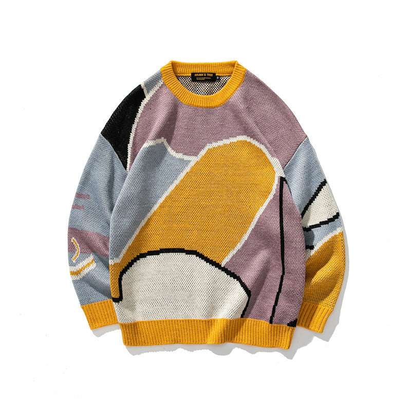 New trend: Men's loose color-matching modern wool sweater!!!