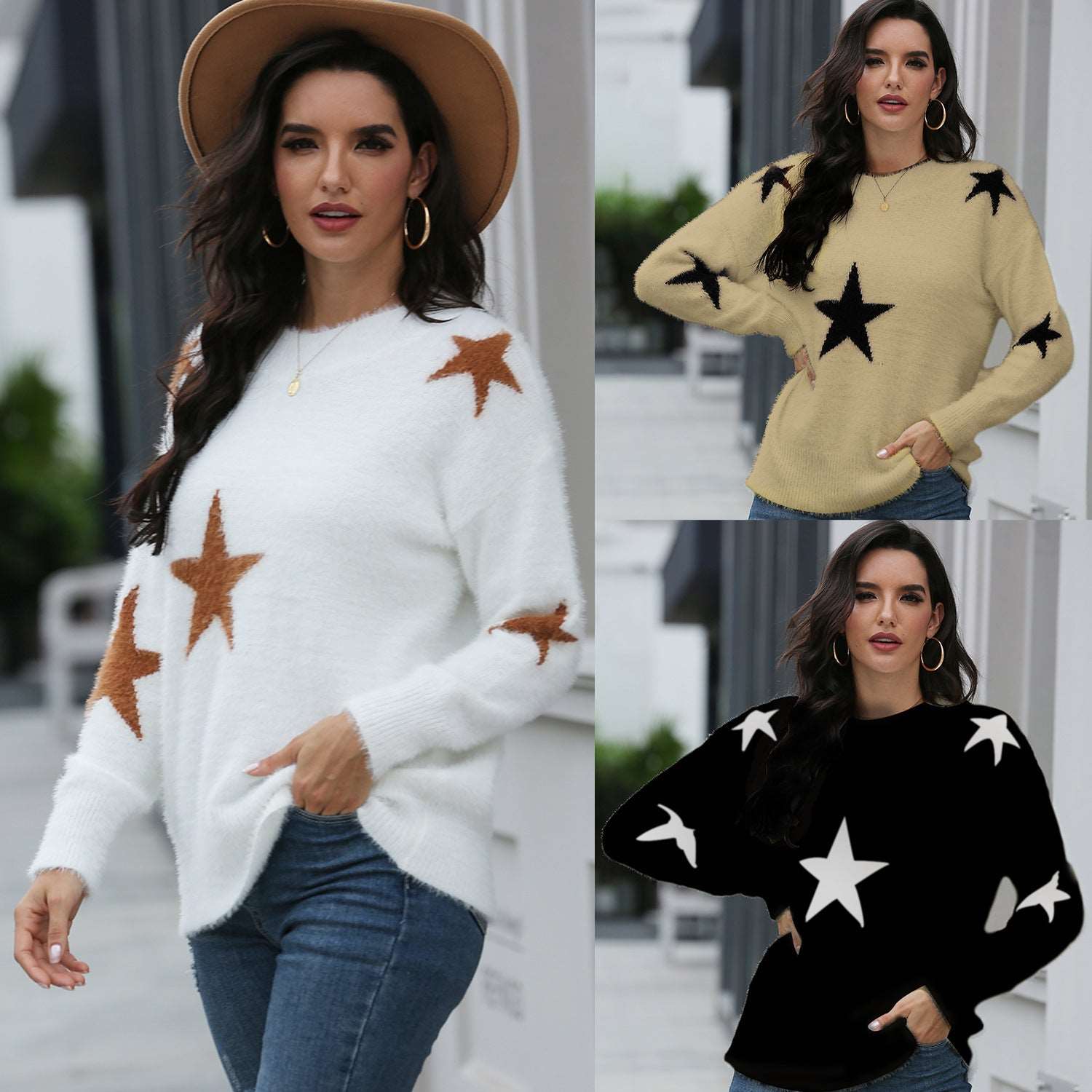 Women's knitted casual sweater with stars