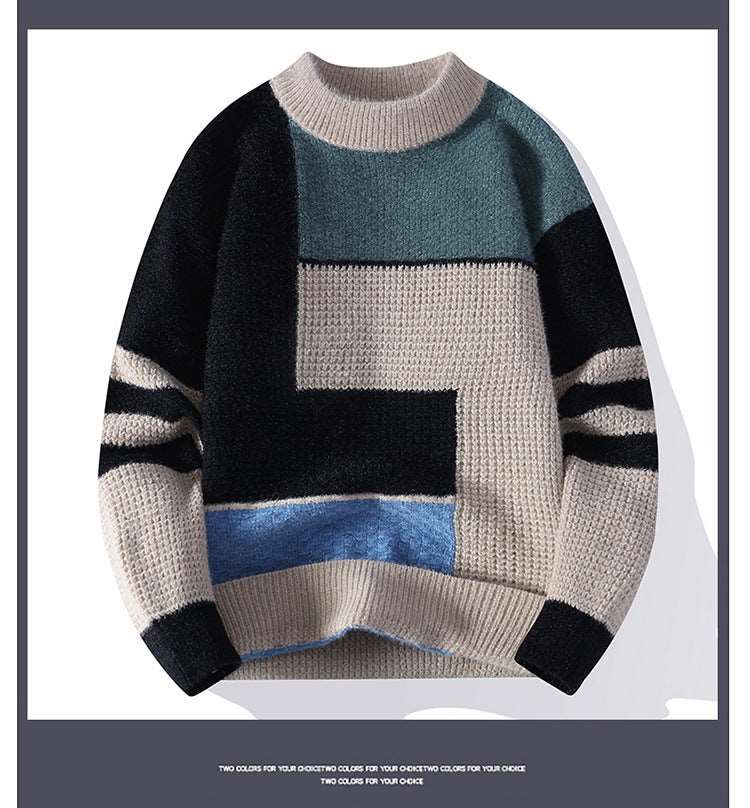 Lego design men's fleece-lined thickened knitting sweater in three colours