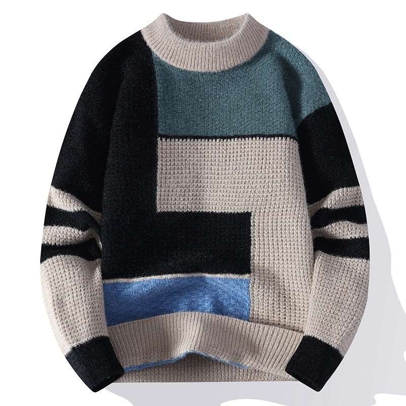 Lego design men's fleece-lined thickened knitting sweater in three colours