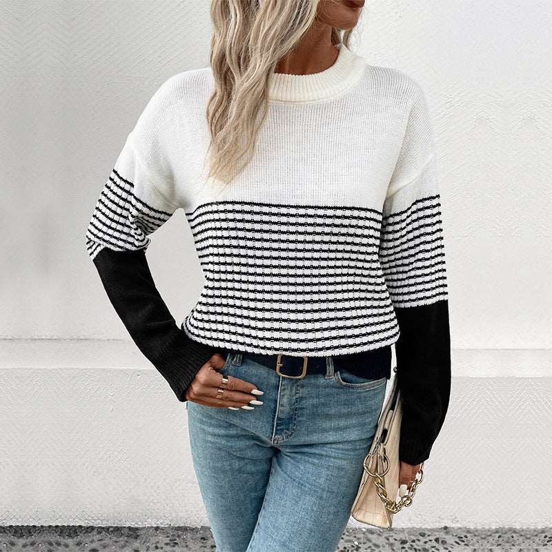 Contrast colour striped sweater for women's