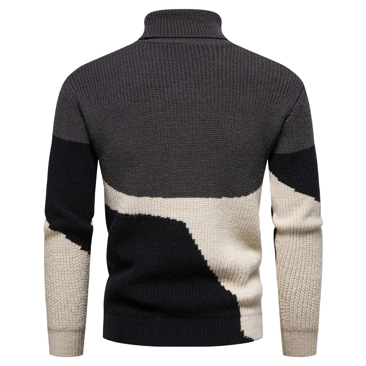 "Men's color-block knitted turtleneck sweater."