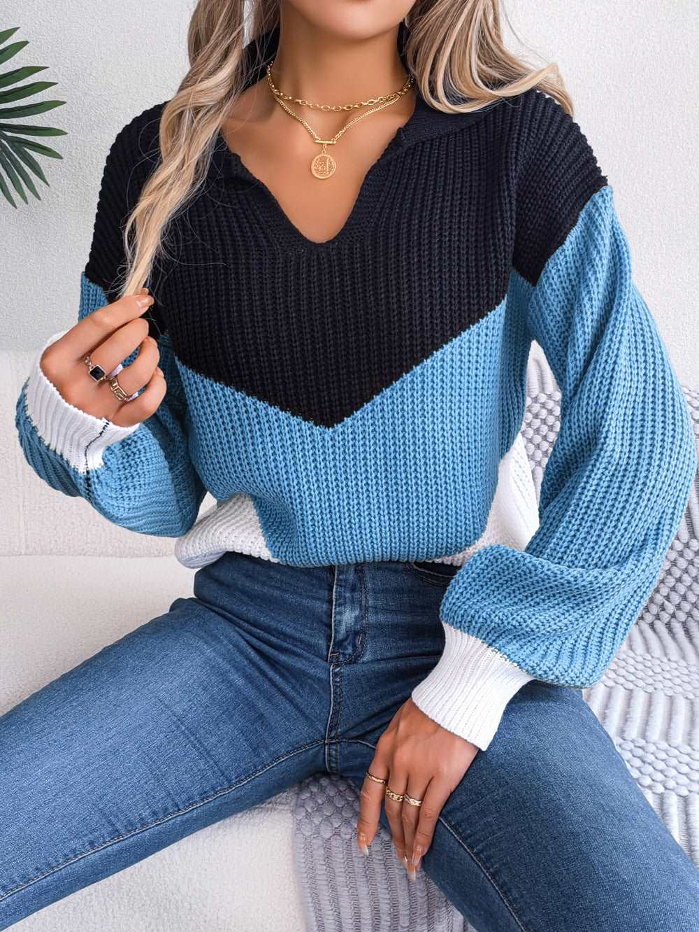 "Women's fashion long sleeve knitted sweater."