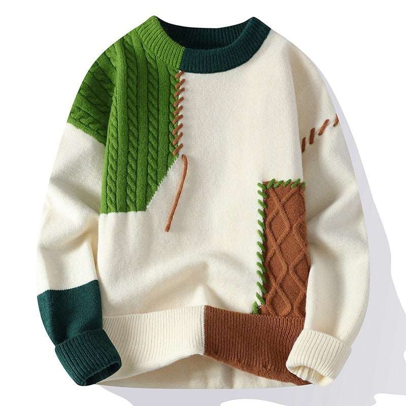 American retro colours contrast patchwork men's sweater