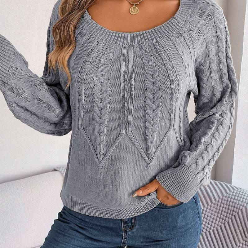 Leisure solid colour twist long sleeve knitted sweater for women's