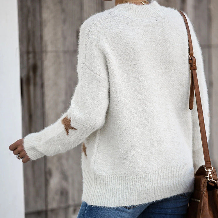 Women's knitted casual sweater with stars