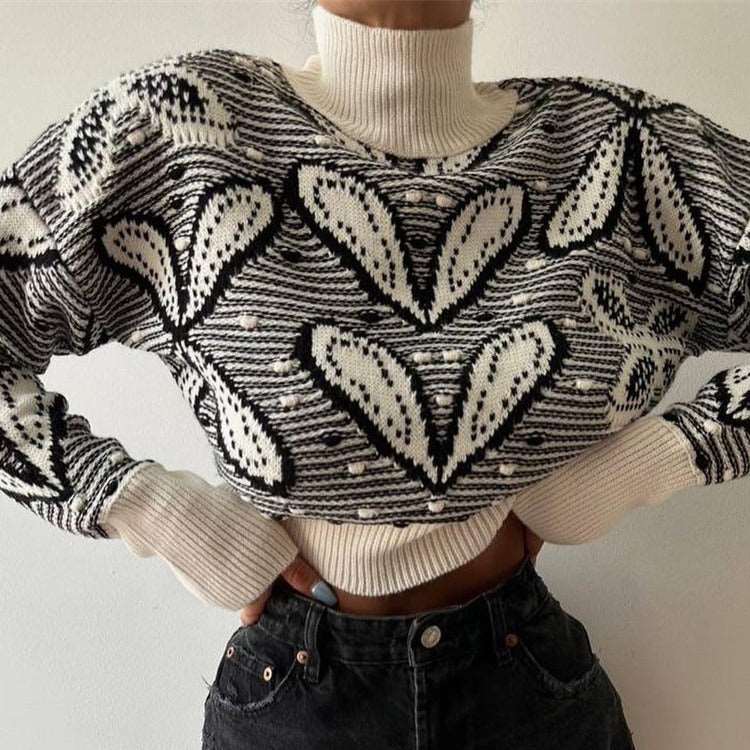 Trendy slim-fit long-sleeved wool sweater for women