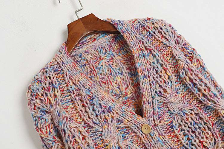 Women's V-neck sweater, hand-crocheted with colourful knitting needles!!!