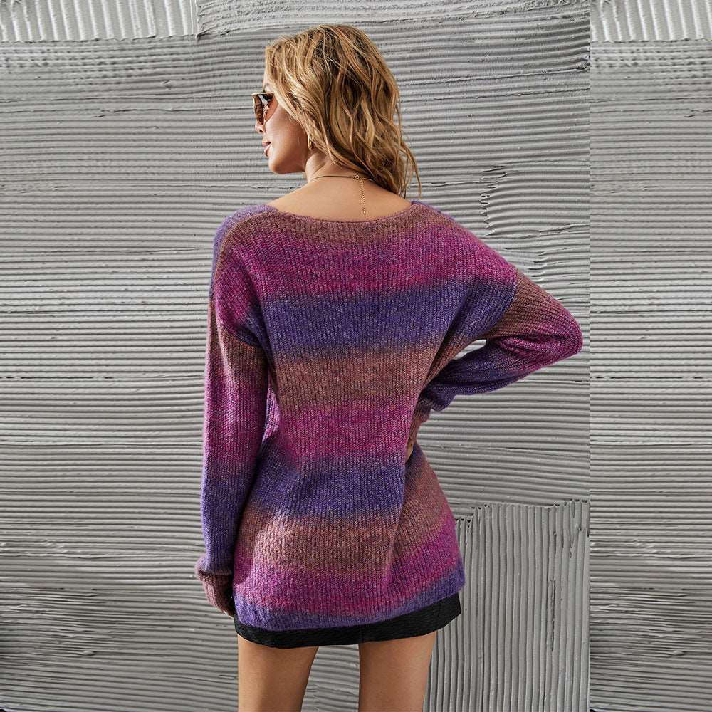 Irregular gradient tie-dyed women's pullover sweater