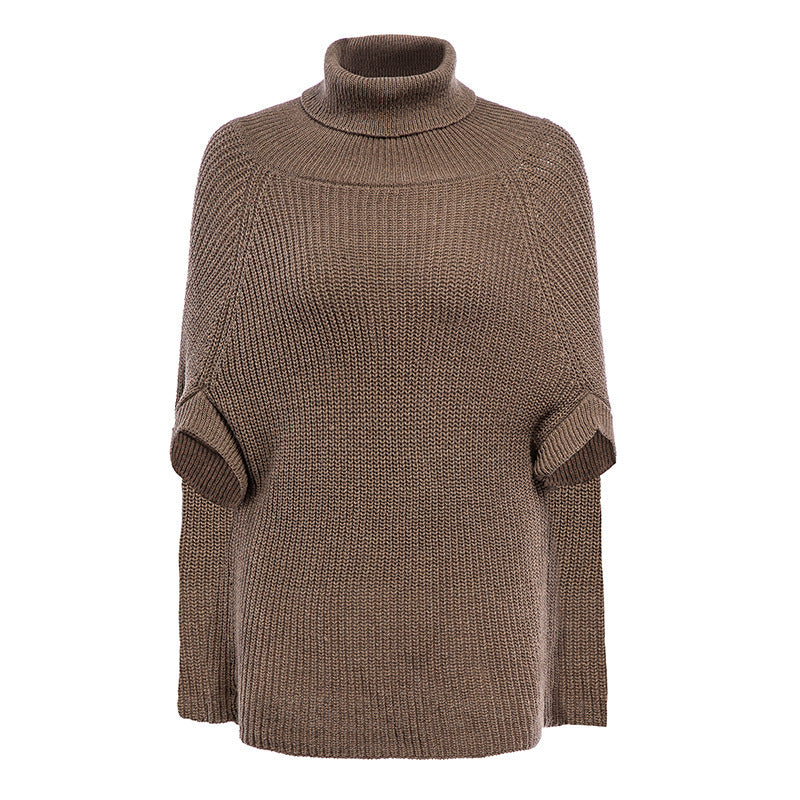 Solid color modern knitted cape-sweater for women