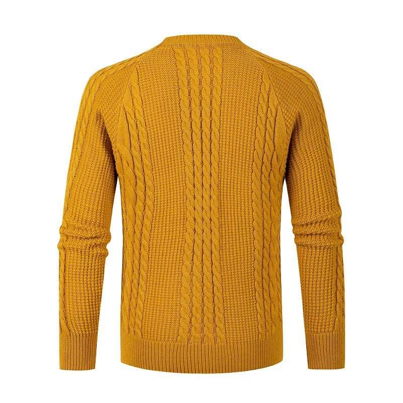 Men's solid color fried dough twist knitwear pullover sweater, fashionable