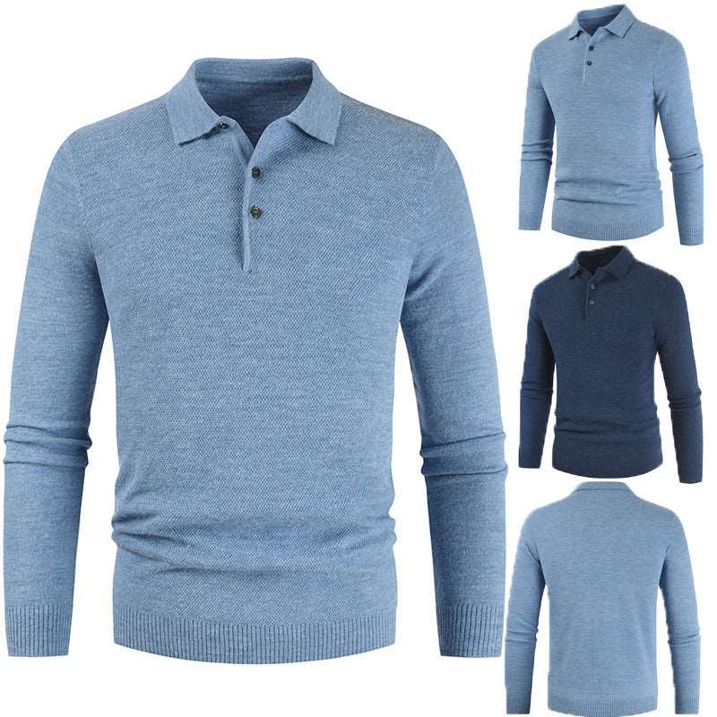 Men's knitted undercoat with a solid polo collar, simple yet stylish