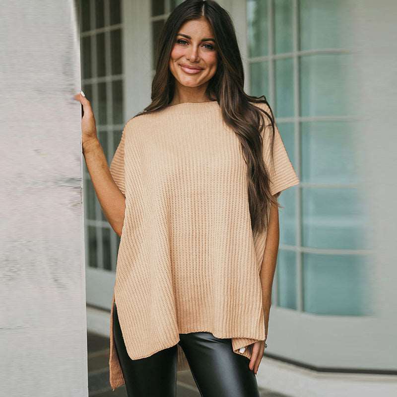 Modern twist casual solid color women's sweater with round neck ideal style!!!