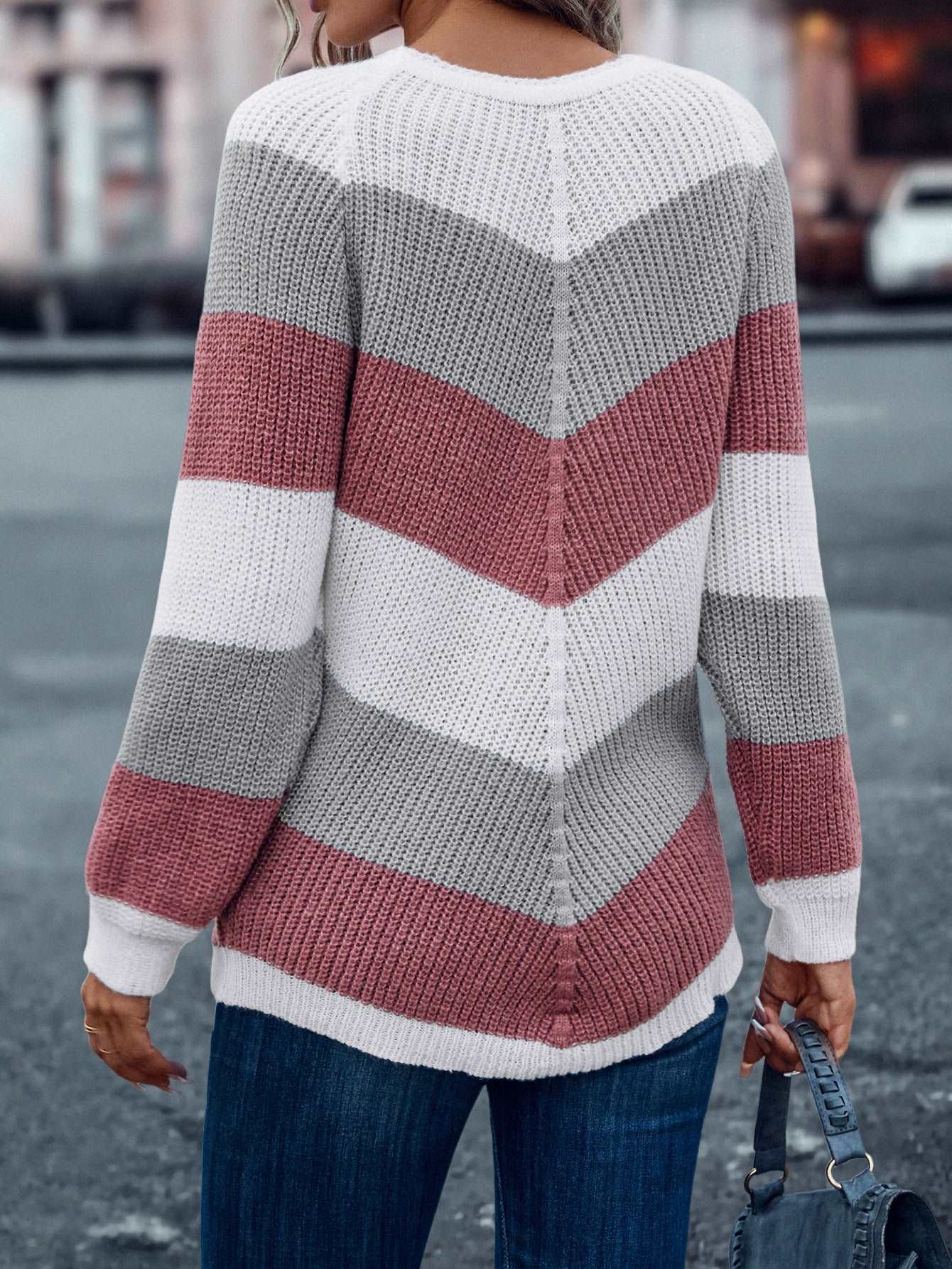 Casual crew neck knitted sweater for women's with stripes