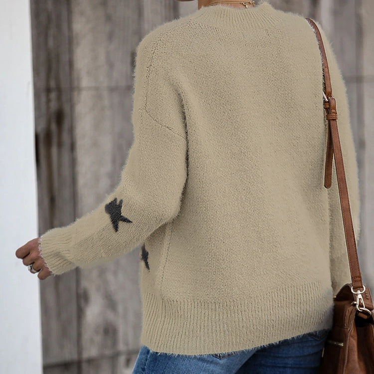 Women's knitted casual sweater with stars