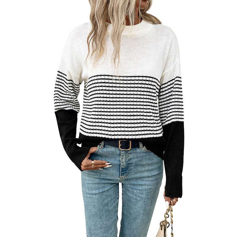 Contrast colour striped sweater for women's