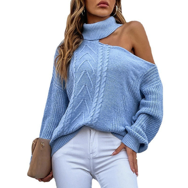 Women's new knitted sweater with a polo collar and drop-shoulder design