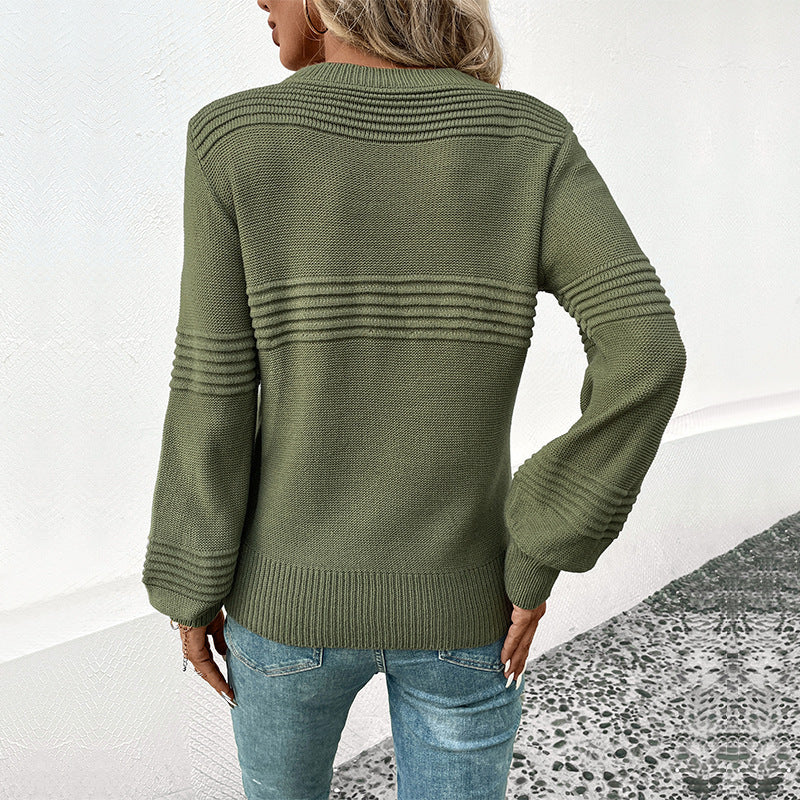 Women's solid color long sleeve knitted sweater