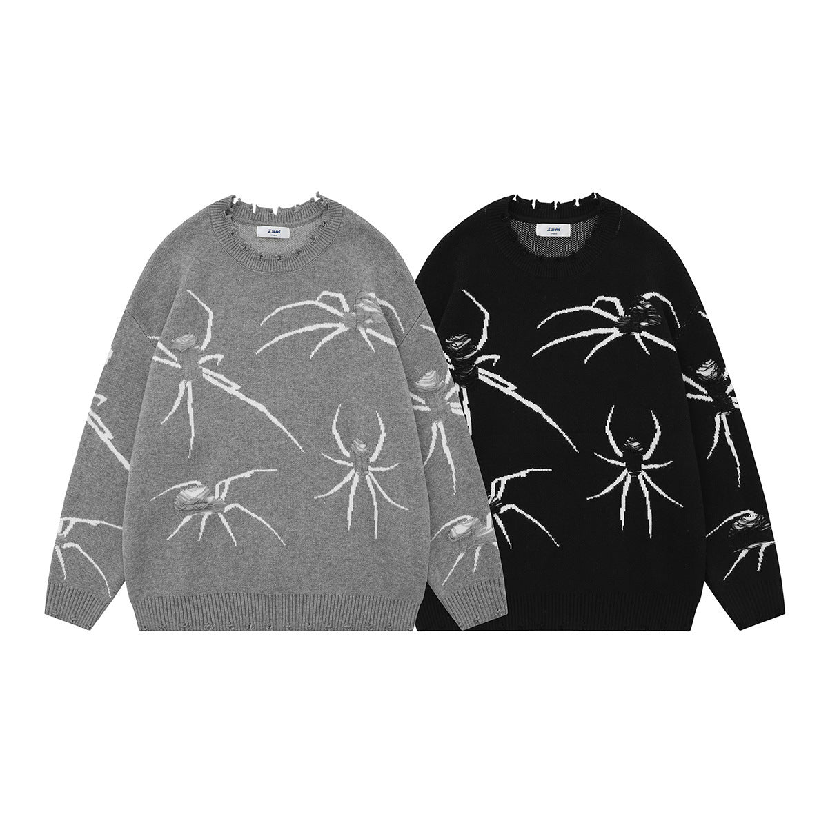 This stylish ripped sweater combines American street fashion with a unique spider design for an eye-catching and contemporary look