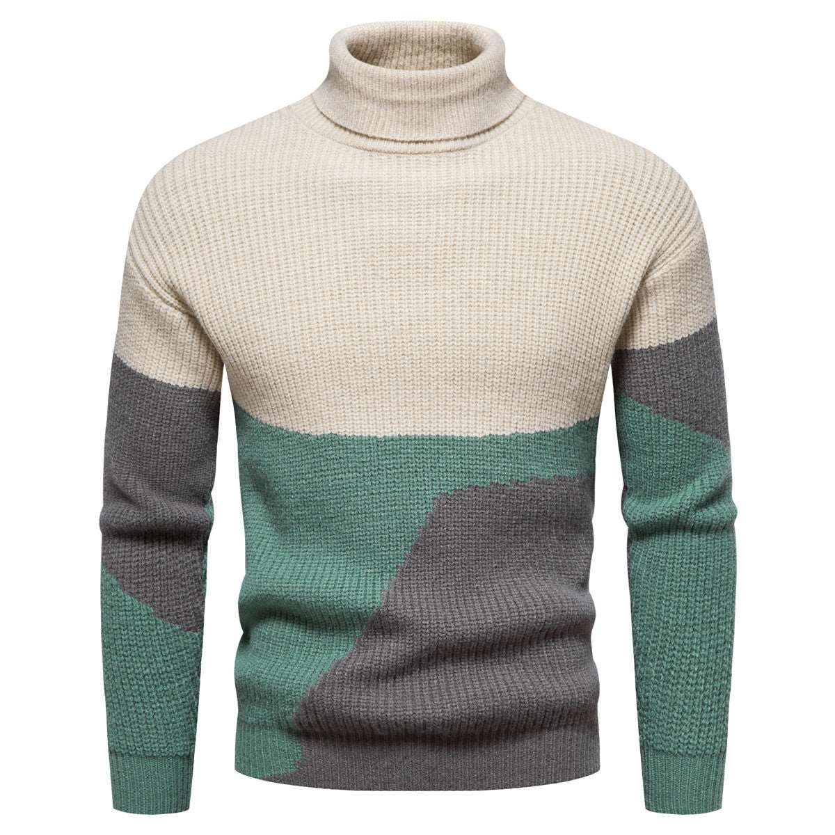 "Men's color-block knitted turtleneck sweater."