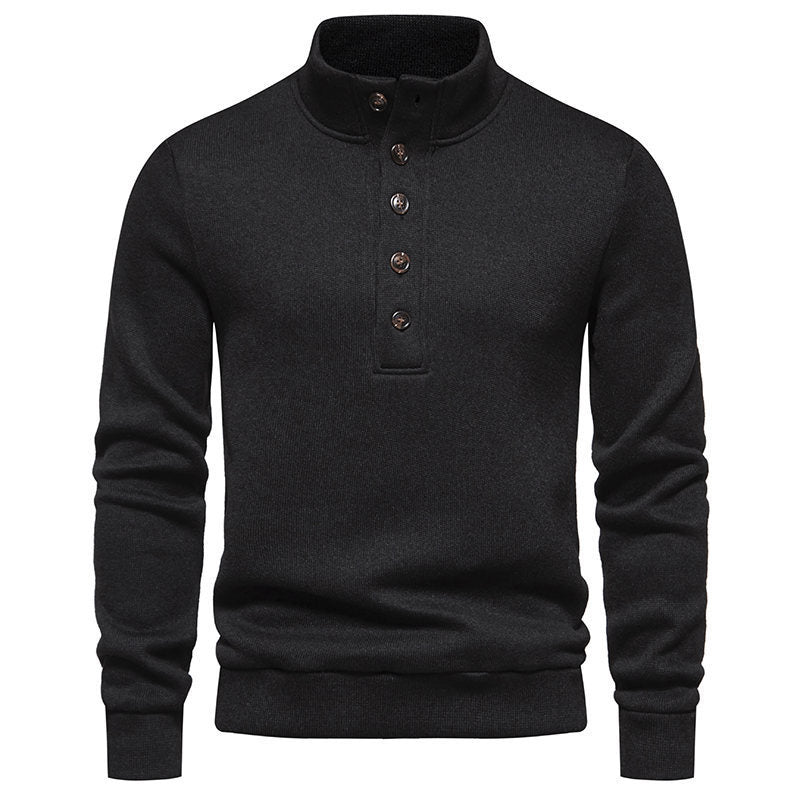 Casual loose men's turtleneck pullover with buttons