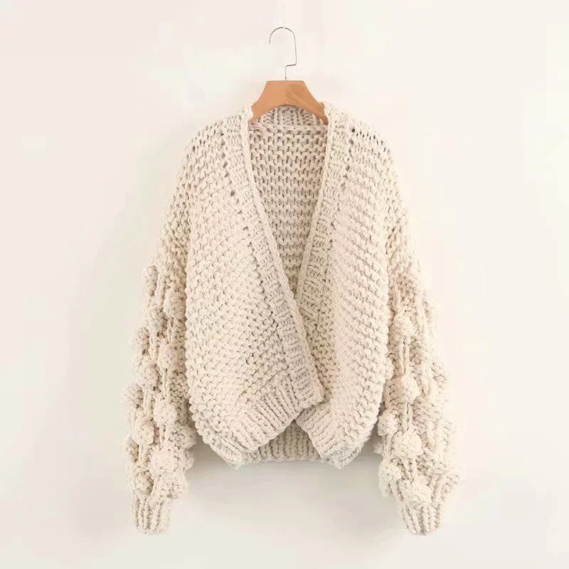 Lazy six-colours thick wool women's sweater coat