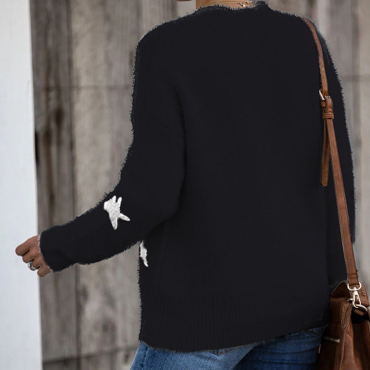 Women's knitted casual sweater with stars