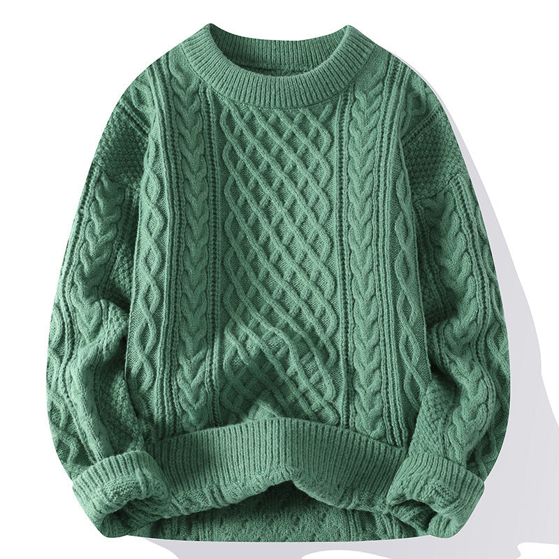 Classic twist-knit men's sweater with a distinctive touch