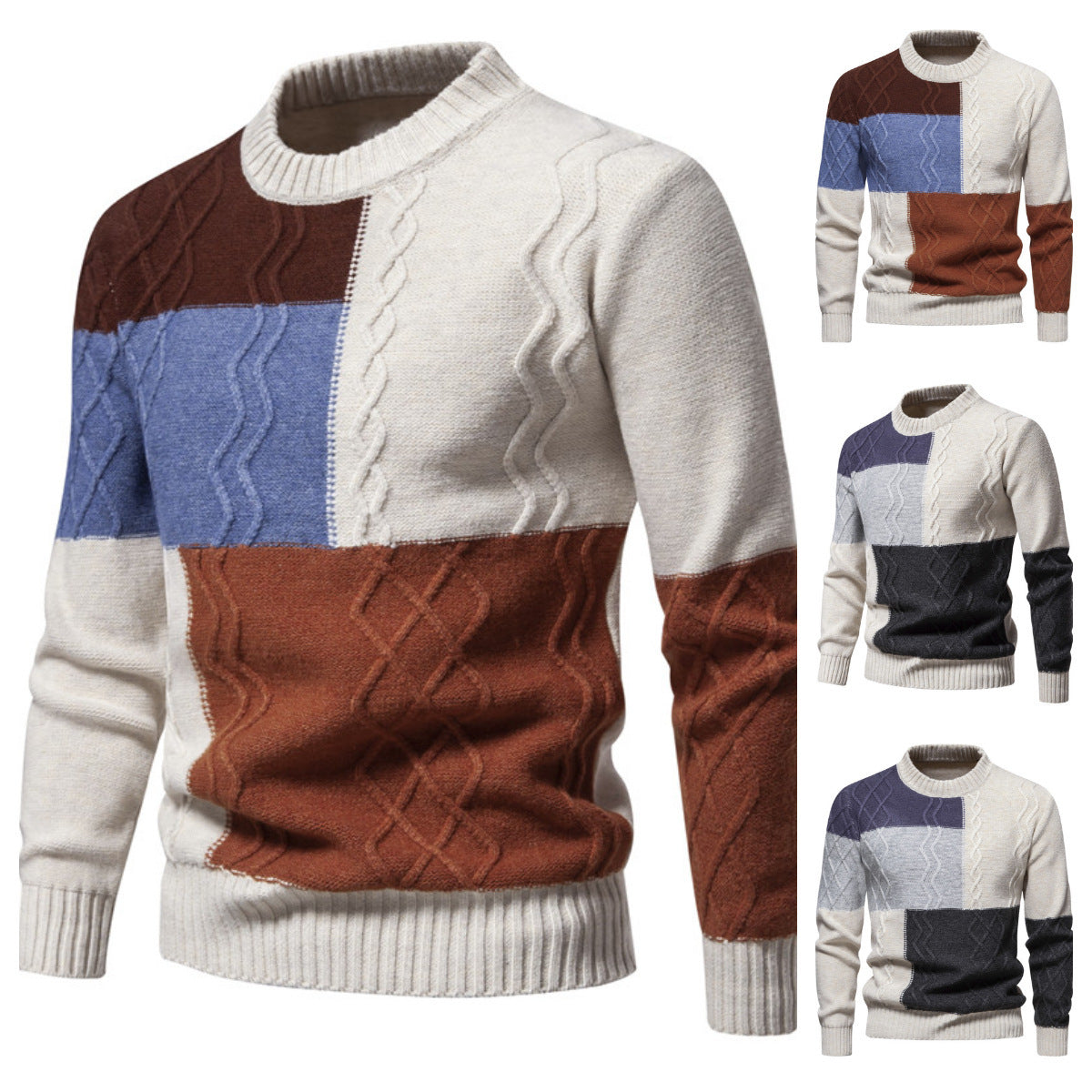 Men's color-blocking sweater featuring a design of waves and zigzags