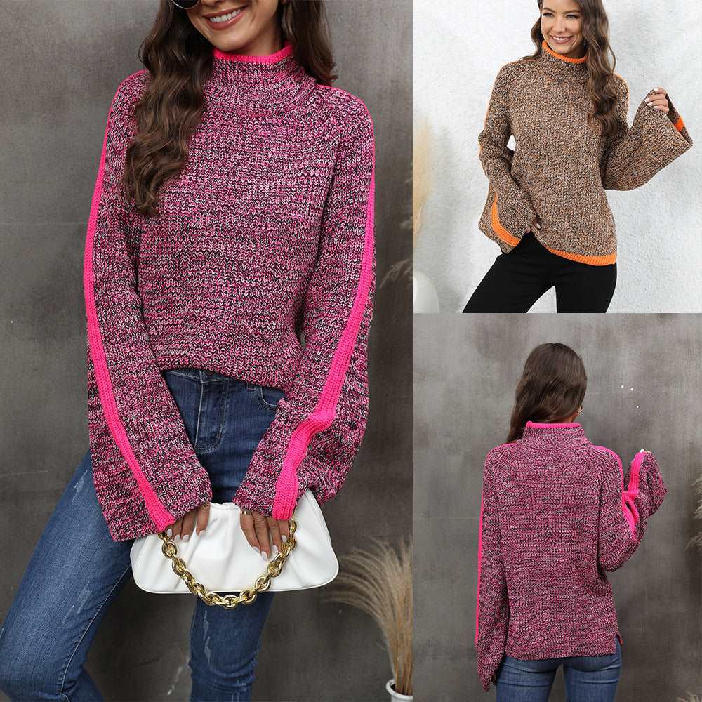 "Popular women's sweater with patched colors."