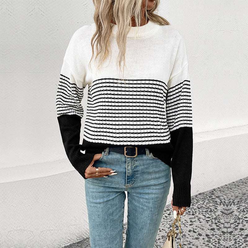 Contrast colour striped sweater for women's