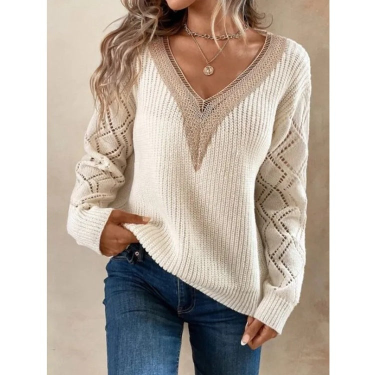 Women's casual loose V-neck knitted sweater