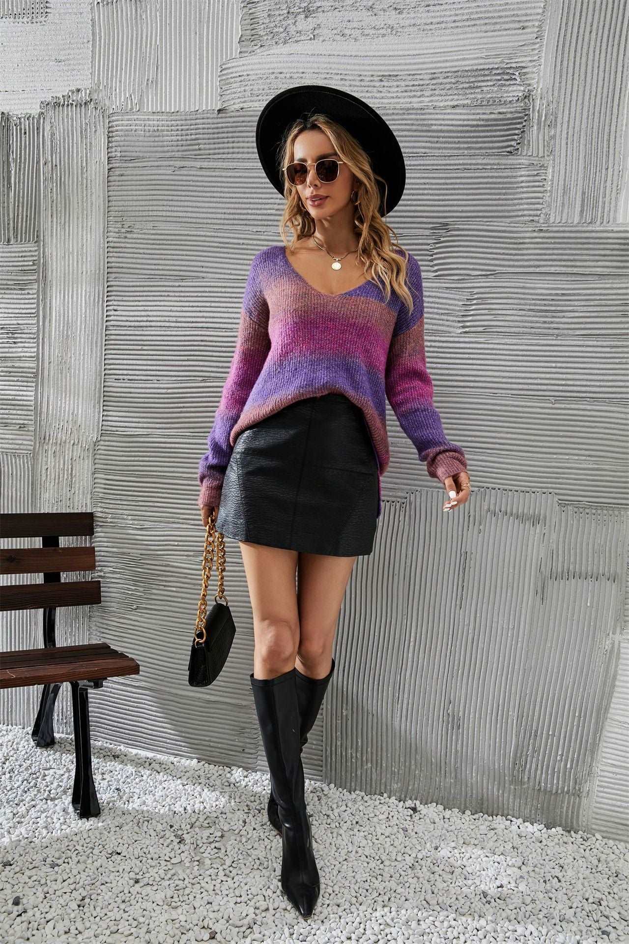 Irregular gradient tie-dyed women's pullover sweater