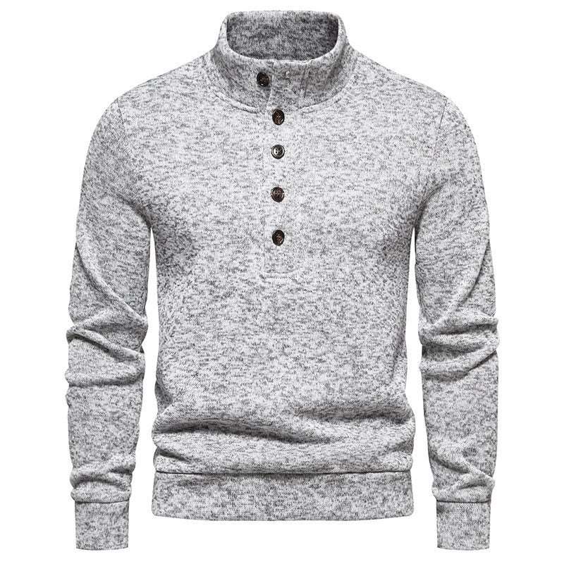 Casual loose men's turtleneck pullover with buttons