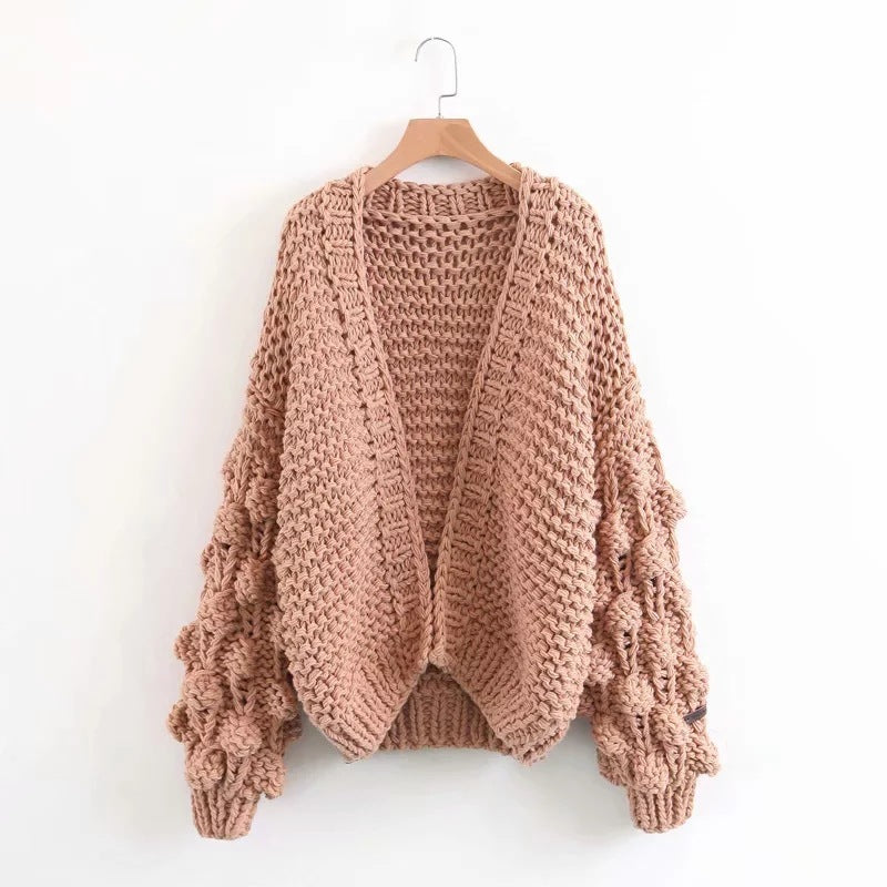 Lazy six-colours thick wool women's sweater coat