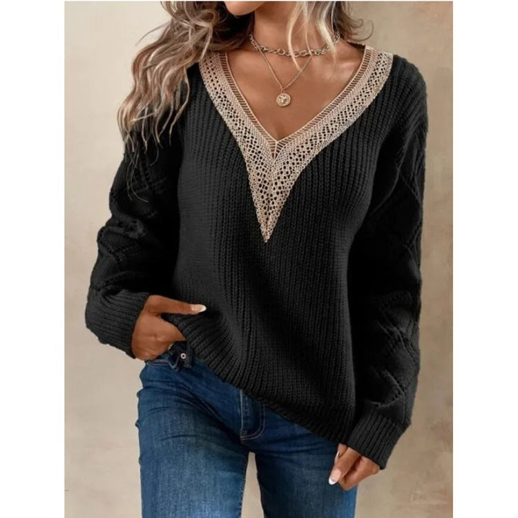 Women's casual loose V-neck knitted sweater