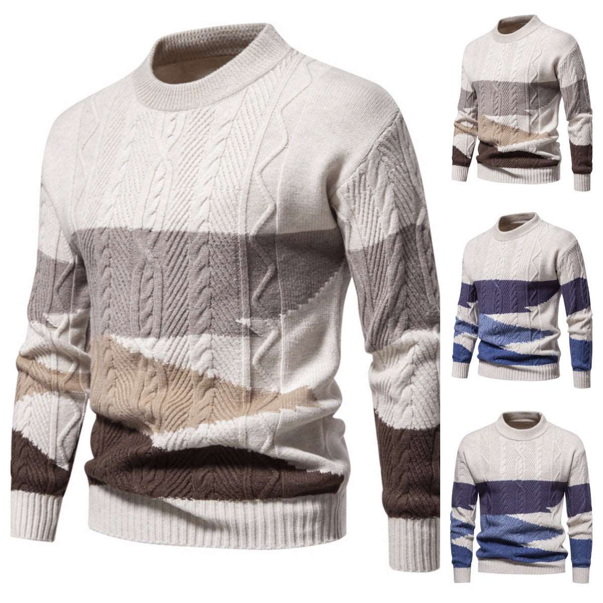 Men's classic knitted sweater featuring a stylish color-matching design